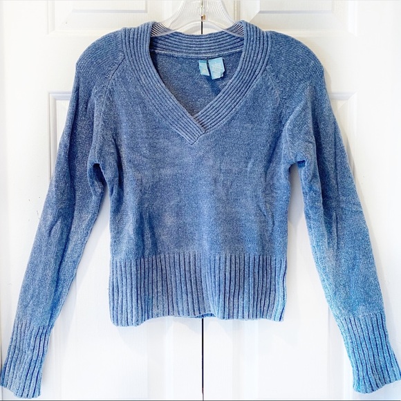 Set 2 Fresh Womens Juniors V-Neck Sweater Large Pink Blue Stretch Knit Tops L - Picture 2 of 16